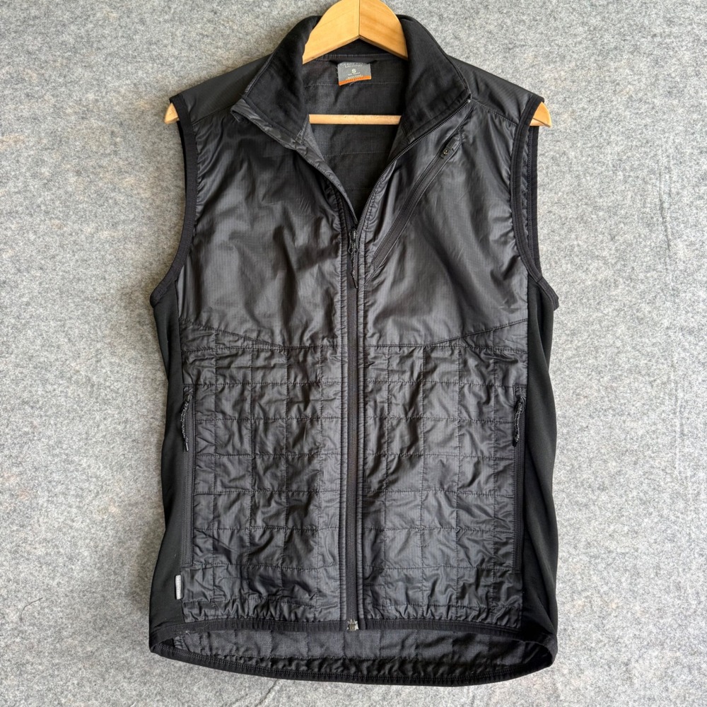 Icebreaker MerinoLOFT Vest Men Small Black Quilted Wool Insulated Full Zip Gilet